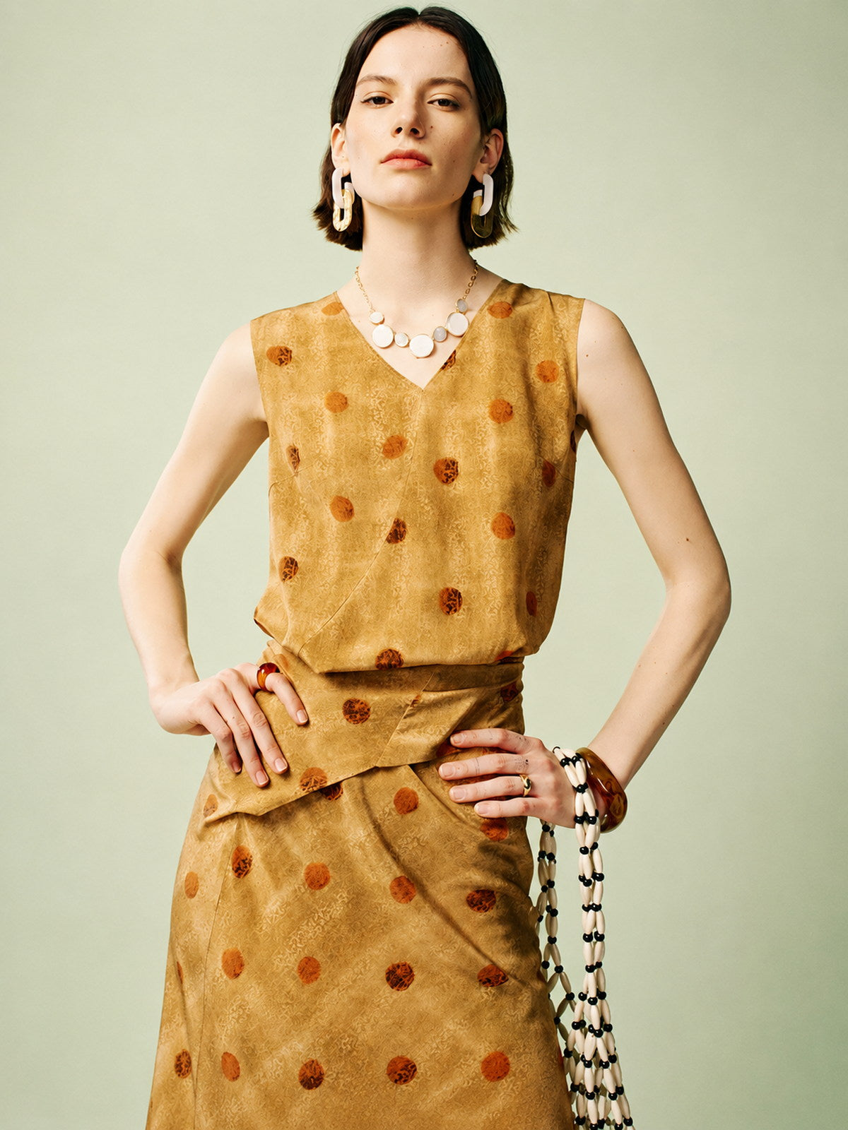 Polka Dot Tie-Waist Silk Satin Maxi Dress