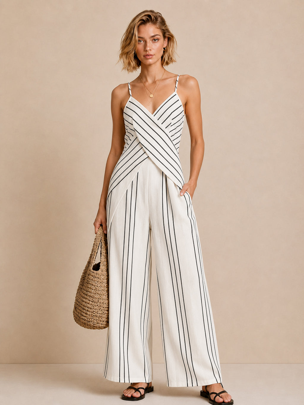 Striped Cross Front Two-Piece Set