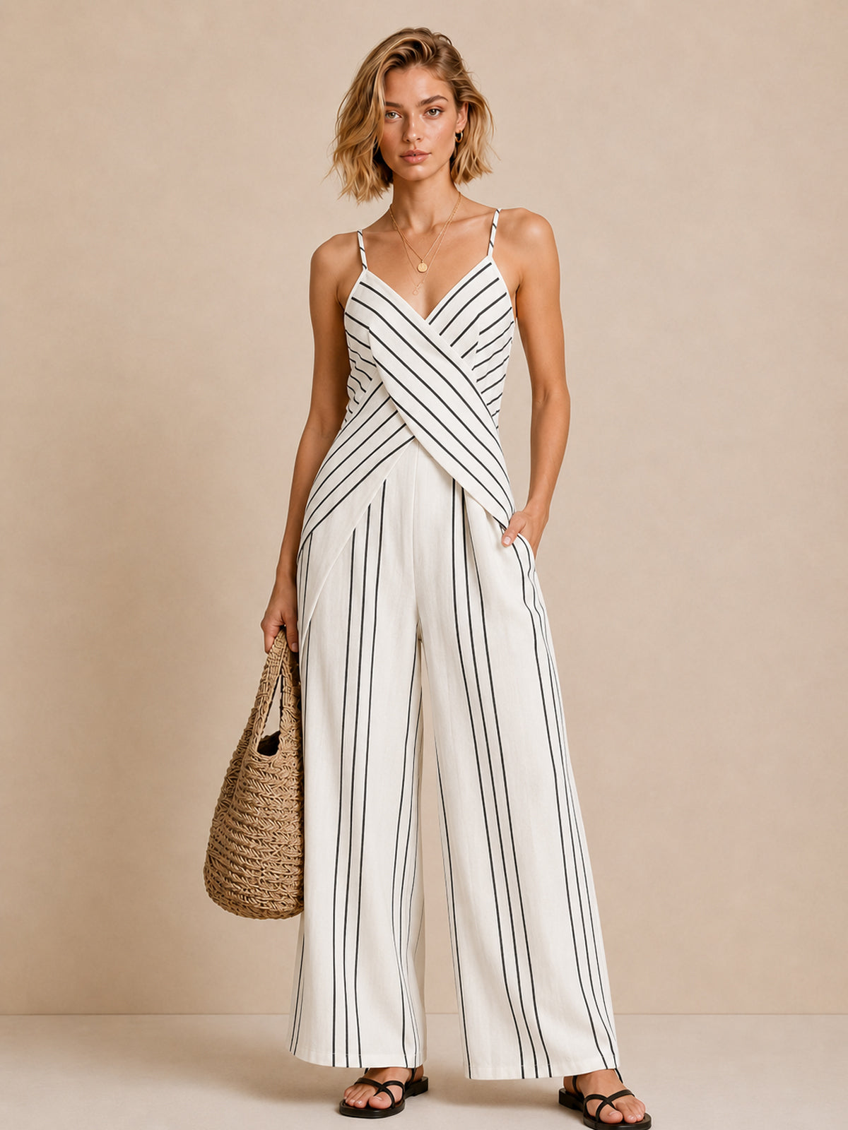 Striped Cross Front Two-Piece Set