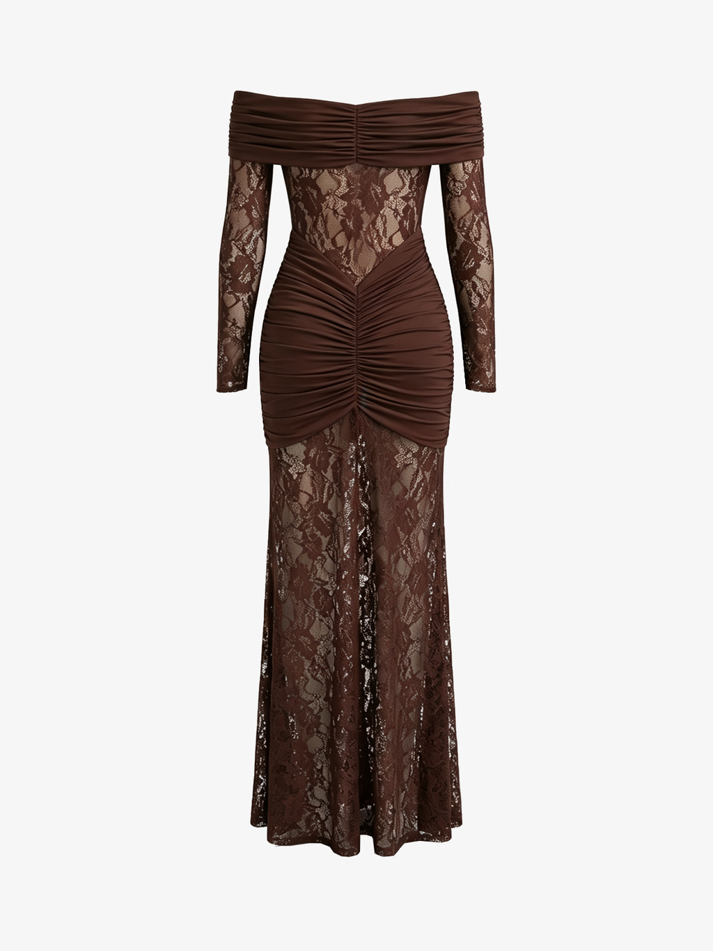 Lace Patchwork Long Sleeve Mermaid Maxi Dress