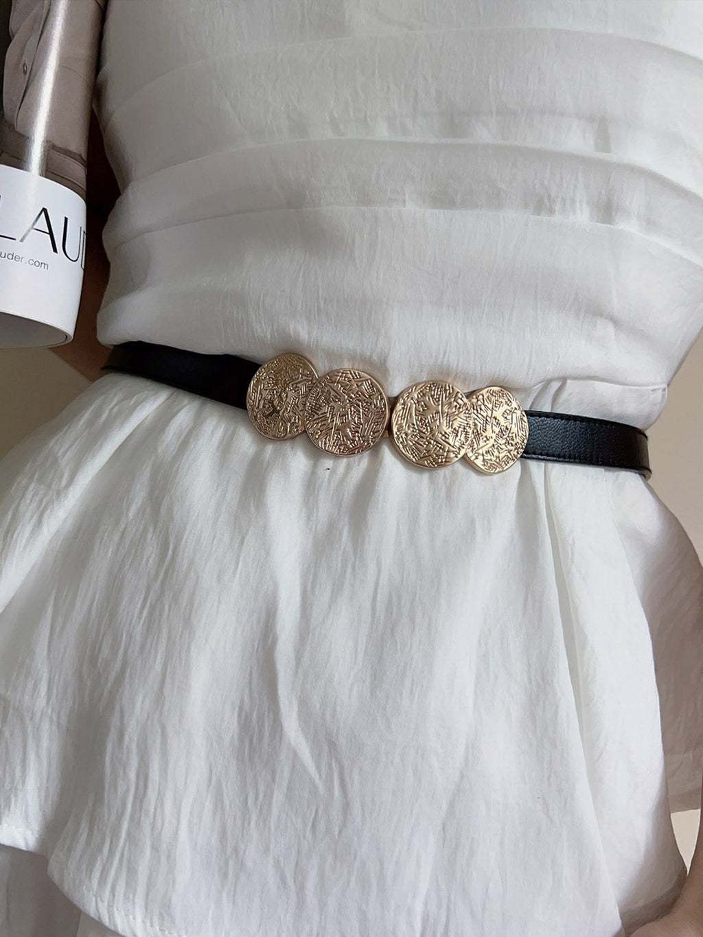 Cream Gold Medallion Faux Leather Belt