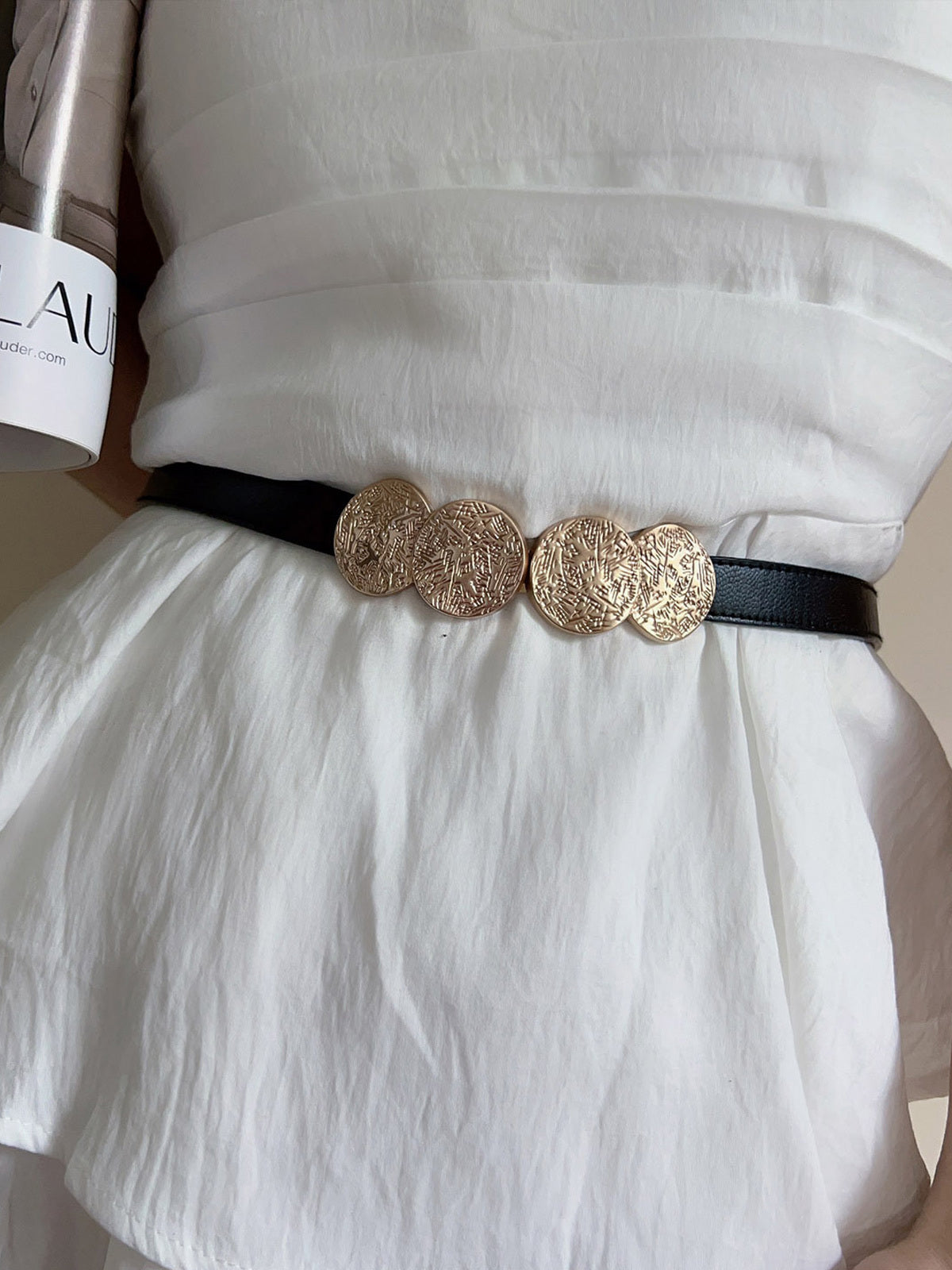 Cream Gold Medallion Faux Leather Belt