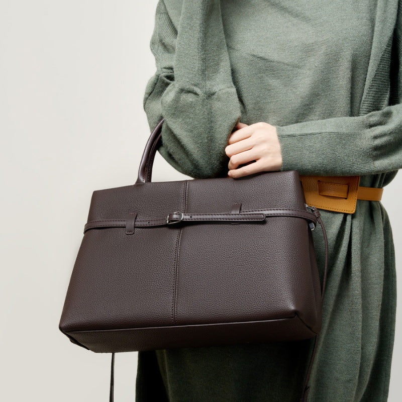 Structured Cowhide Leather Top Handle Bag