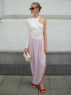 Pleated Side Slit Maxi Dress