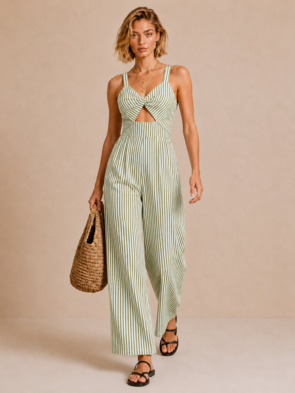 Striped Twisted Cutout Wide Jumpsuit