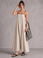 Maxikleid aus Leinenmischung mit verstellbaren Spaghettiträgern
