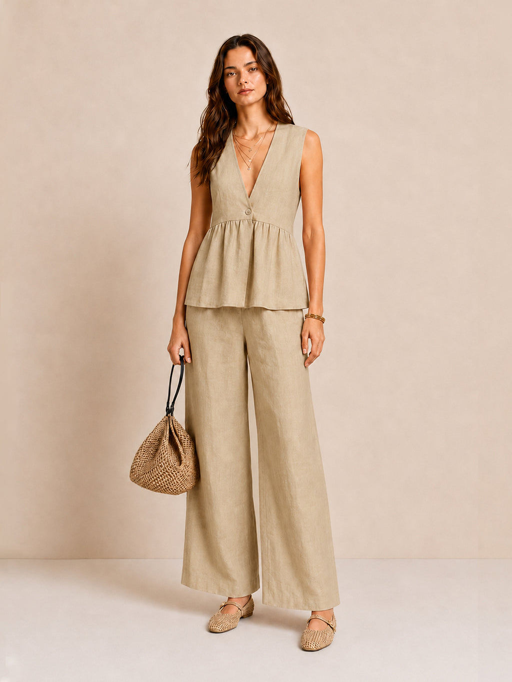 Linen Ruffled Two-Piece Set