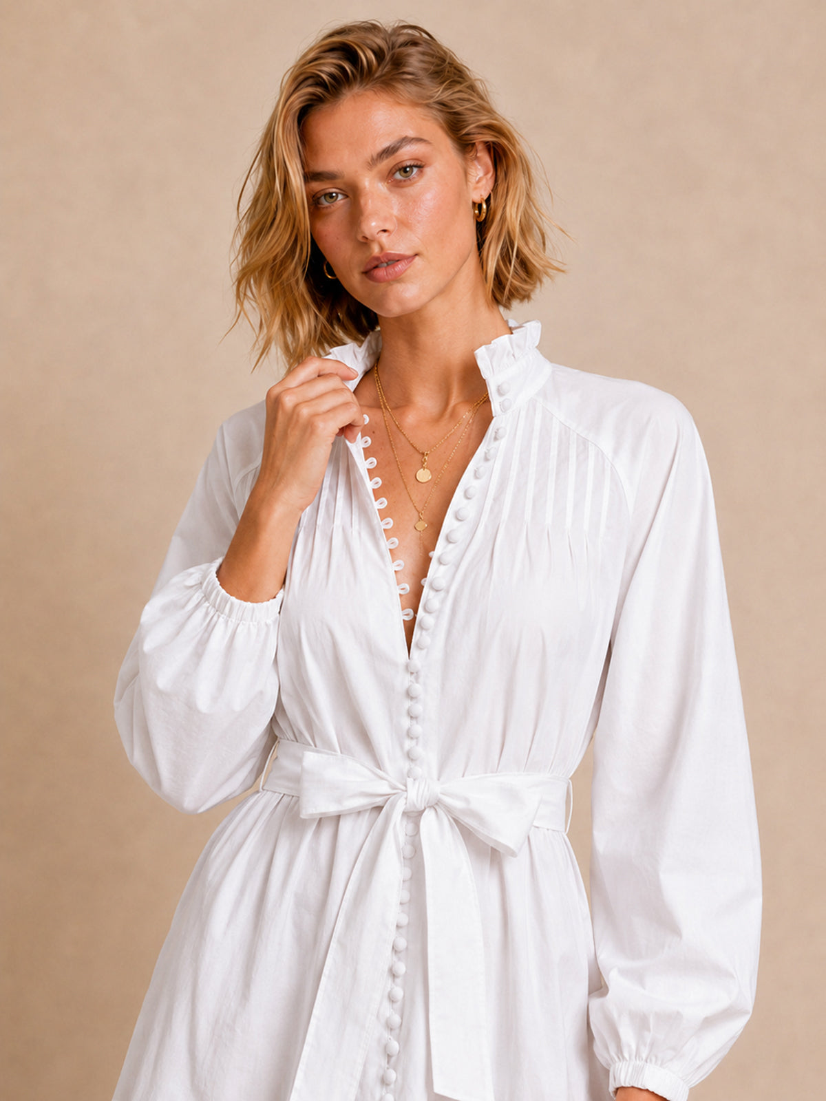 Ruffle Collar Tie Waist Mini Dress