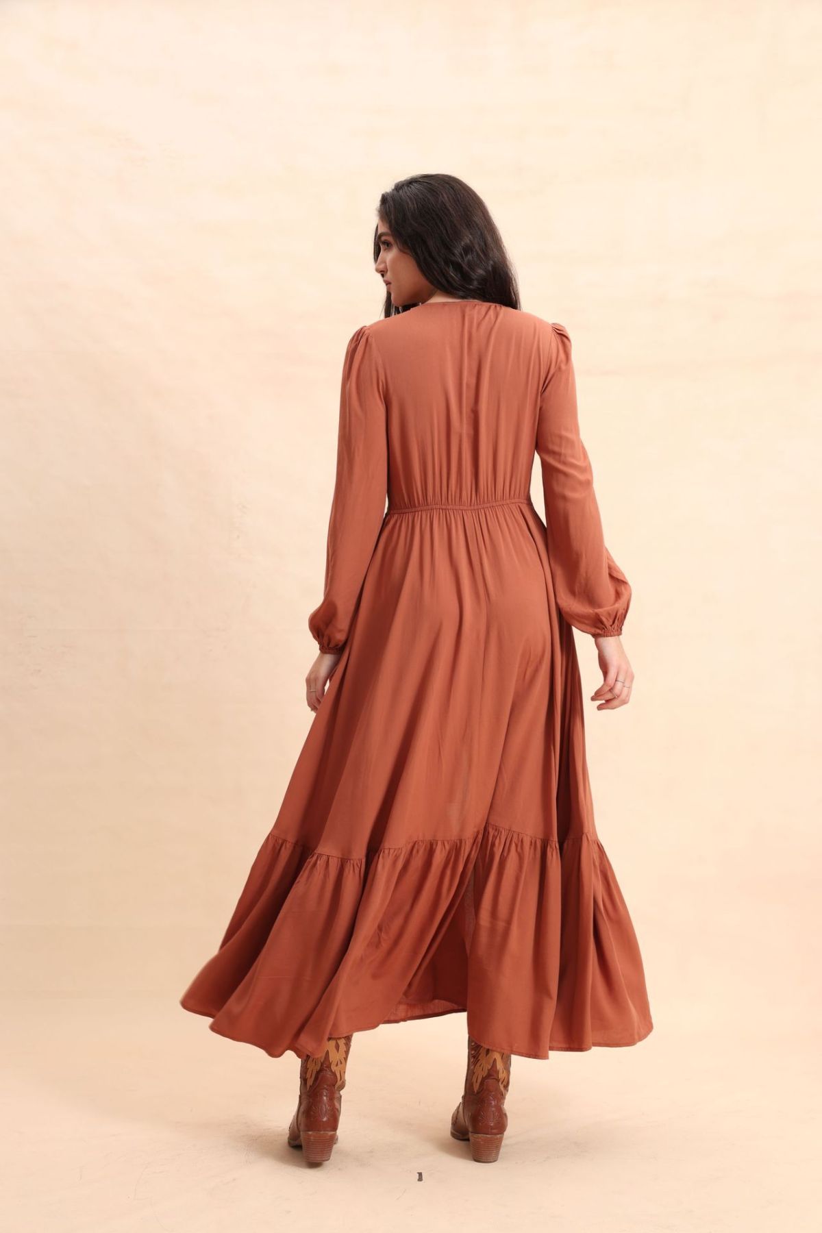 Lace V-Neck Slit Flowy Maxi Dress