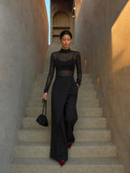 Asymmetric Wrap-Waist Wide-Leg Pants