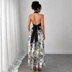 Maxikleid mit Blumenmuster, Neckholder und schmaler Passform