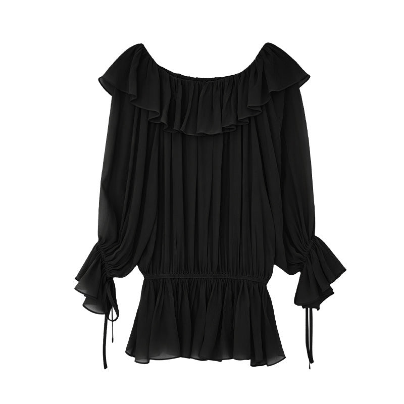 One-Shoulder Layered Ruffle Draped Top