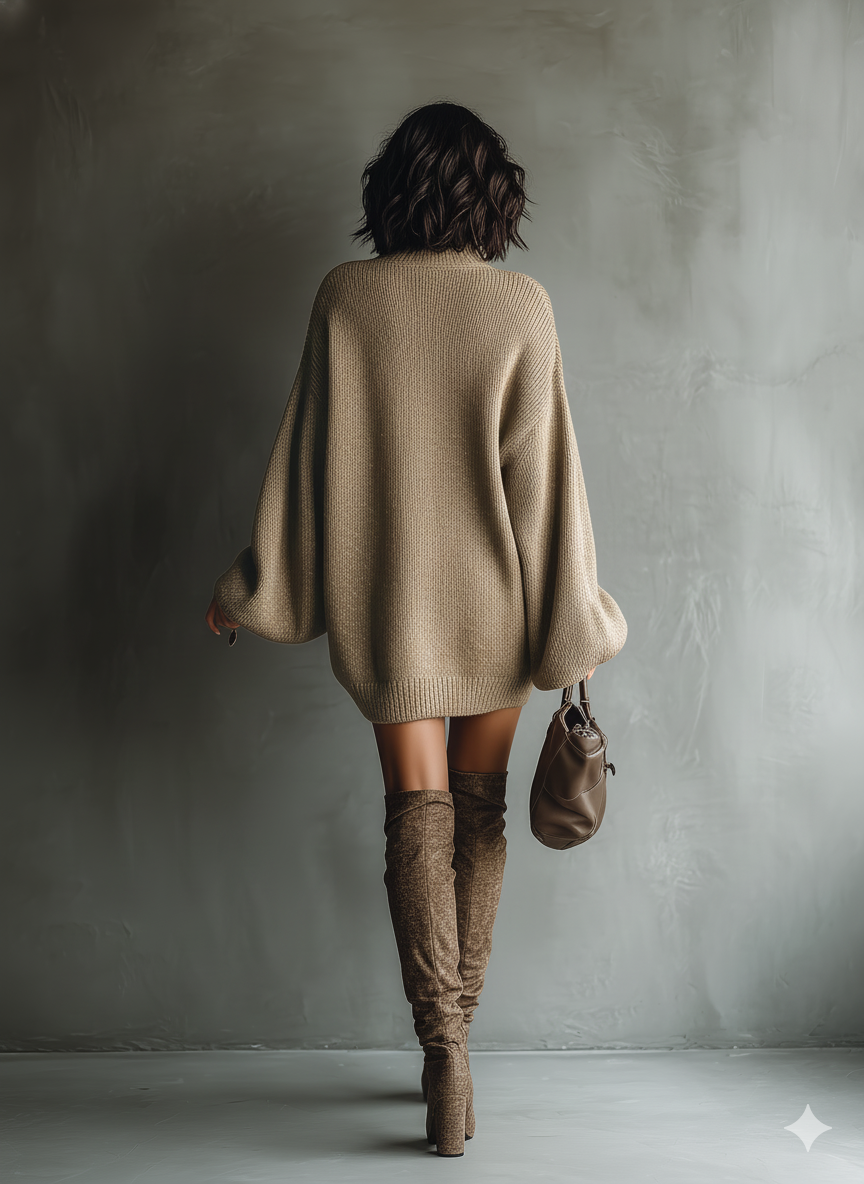 Oversized Turtleneck Knit Mini Sweater Dress