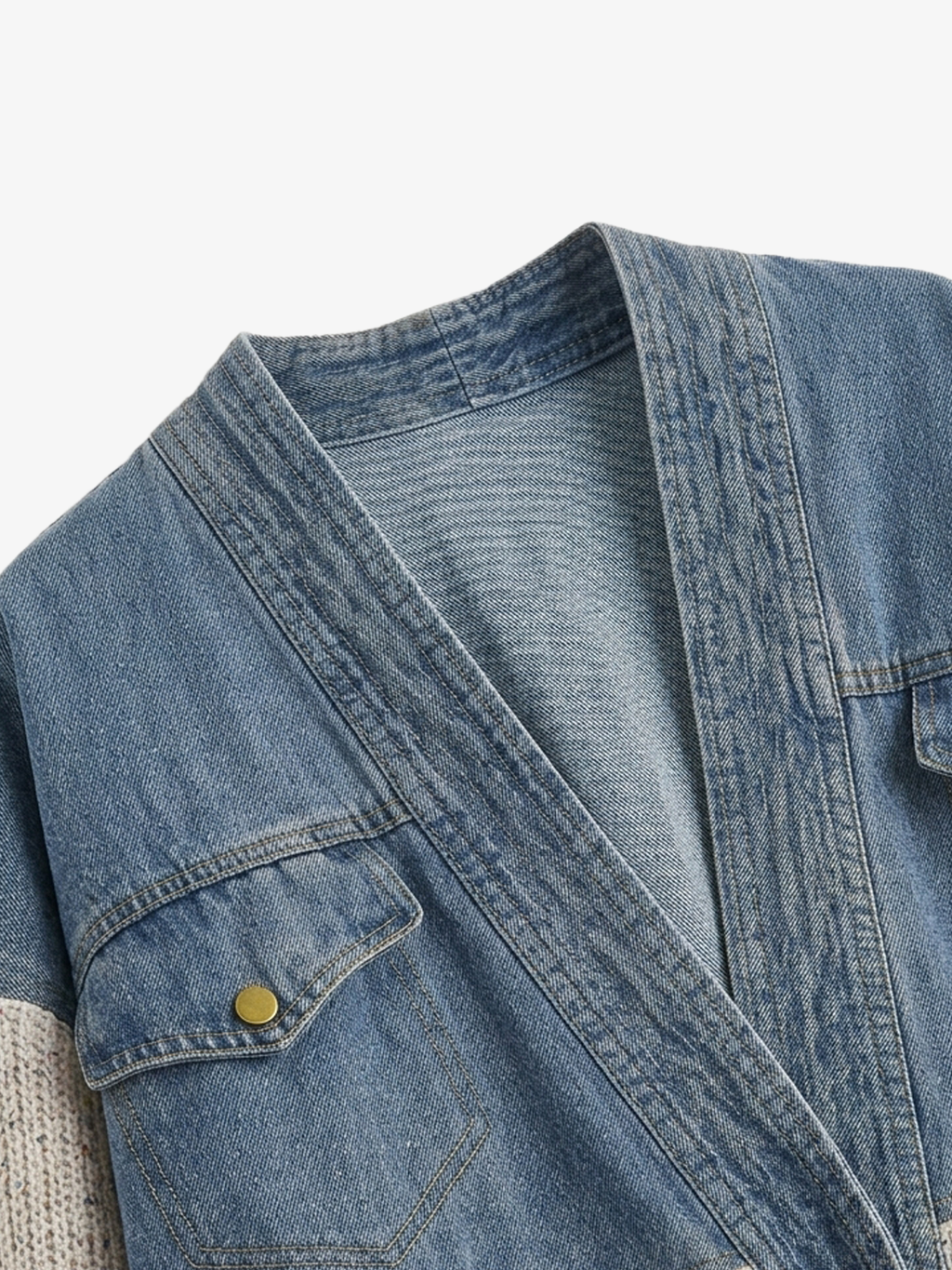 Denim Patchwork Knit Cardigan