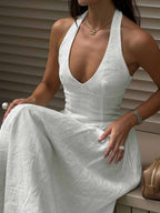 Halter Neck Backless Midi Dress