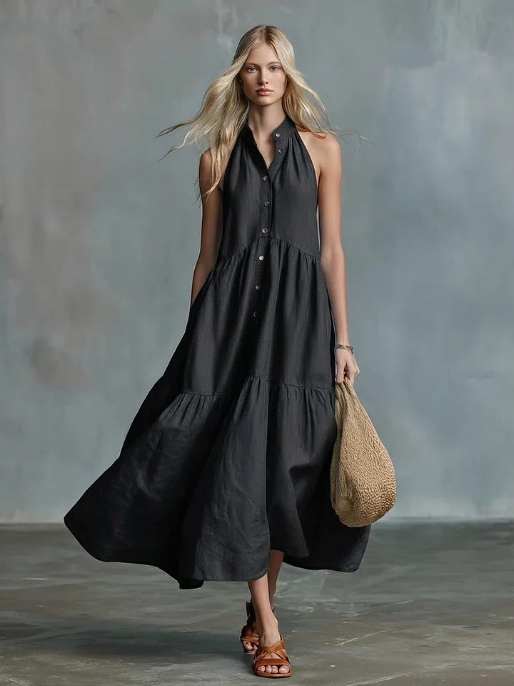 Halter Linen Blend Midi Dress