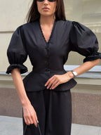 Puff Sleeve Wide Leg Two Piece Set