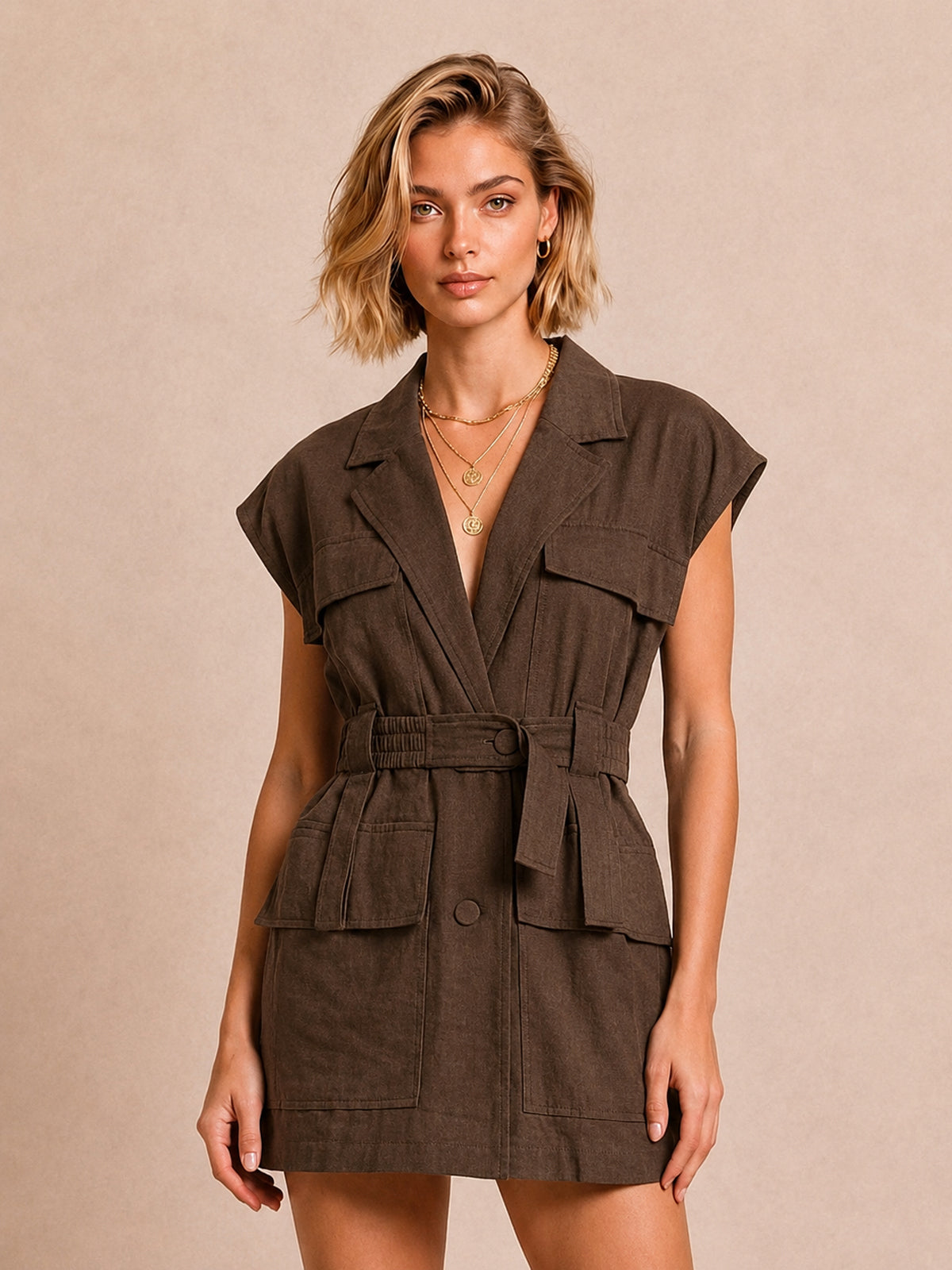 Utility Belted Dress Shirt