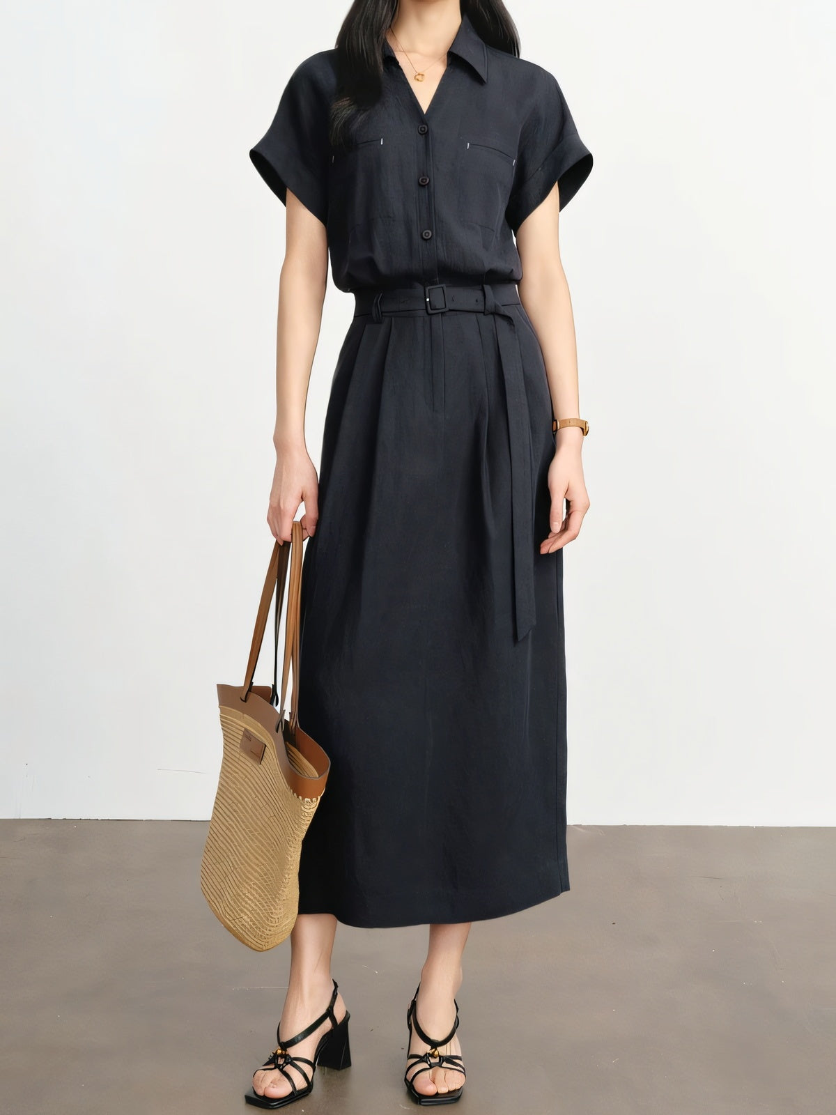 Utility Lyocell Shirt Midi Dress