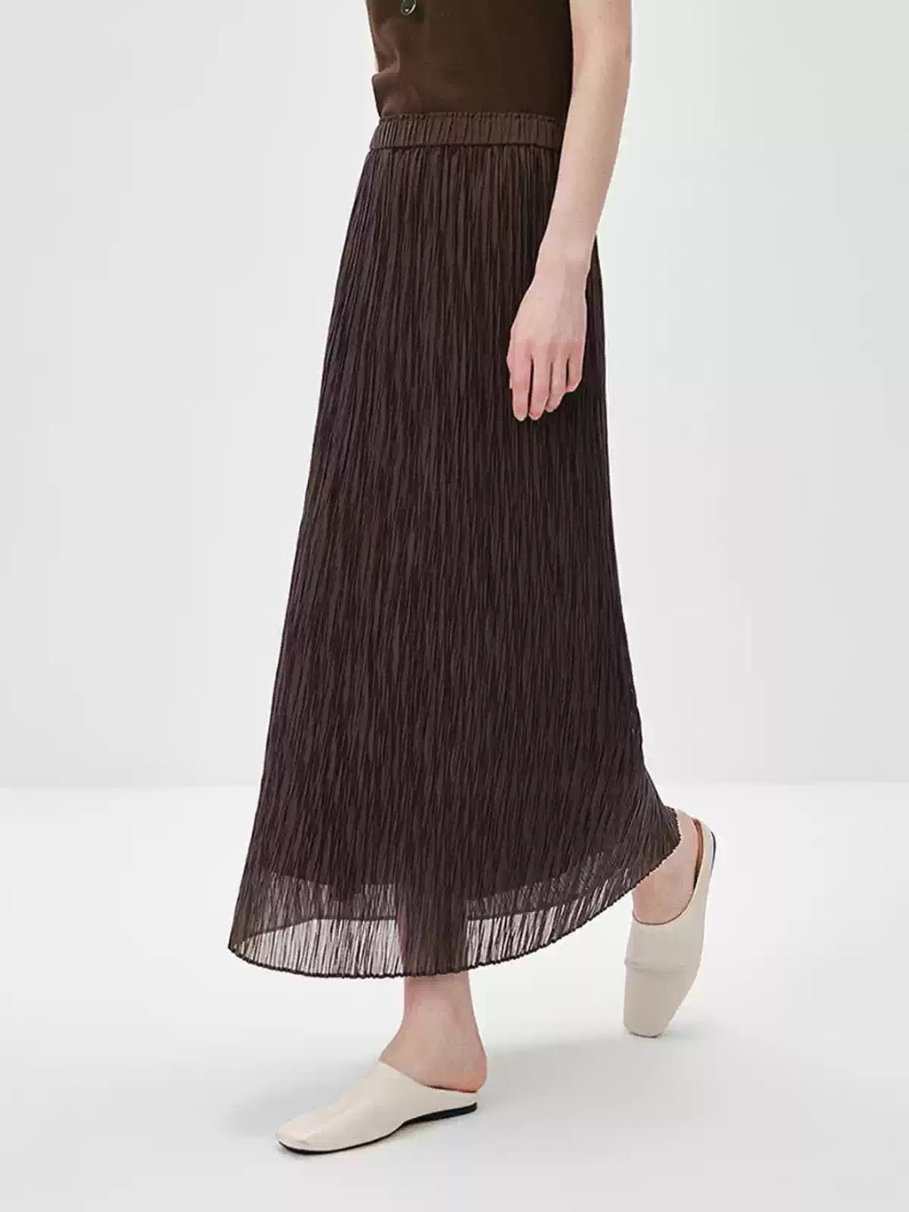 Pleated A-Line Midi Skirt