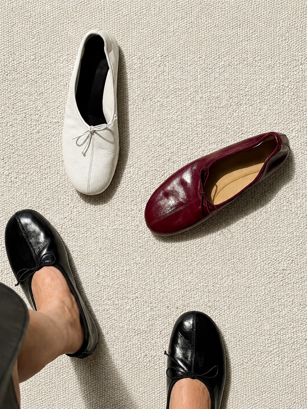 Faux Leather Bow Ballet Flats