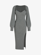 Knit Shrug & Slit Cami Dress Two-Piece Set