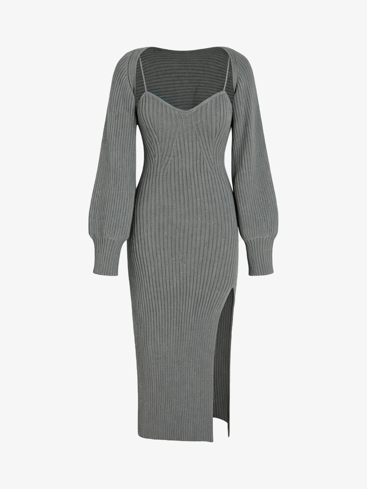Knit Shrug & Slit Cami Dress Two-Piece Set