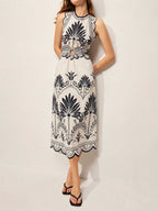 Floral Cut Out Waist Midi Dress