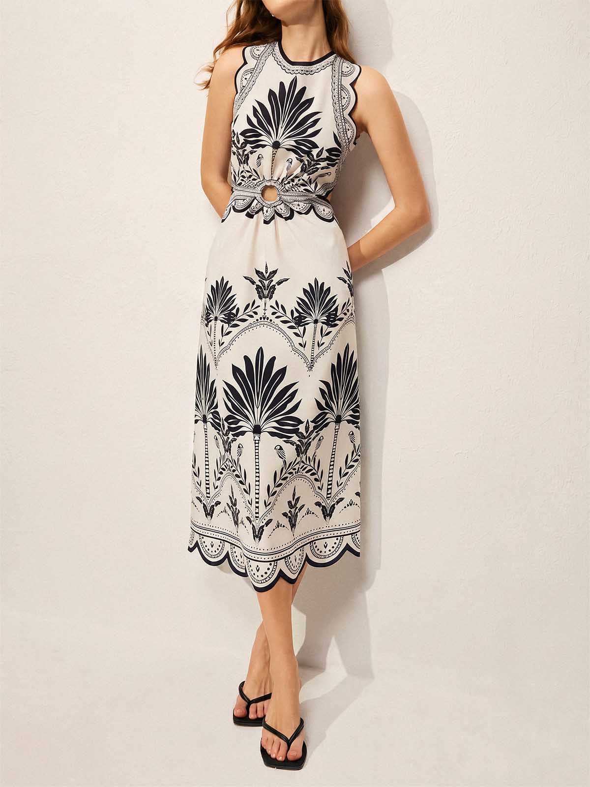 Floral Cut Out Waist Midi Dress