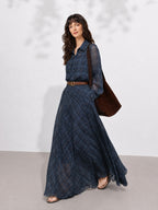 Lined Belted Plaid Shirt Maxi Dress(Two Piece)