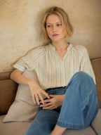 Stripe Band-Collar Blouse