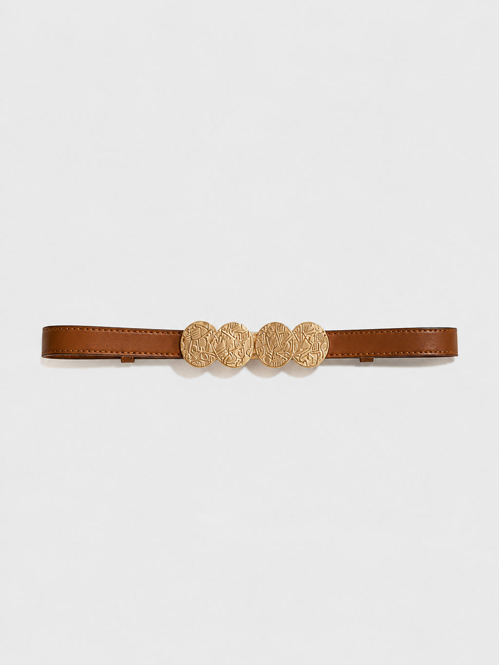 Cream Gold Medallion Faux Leather Belt