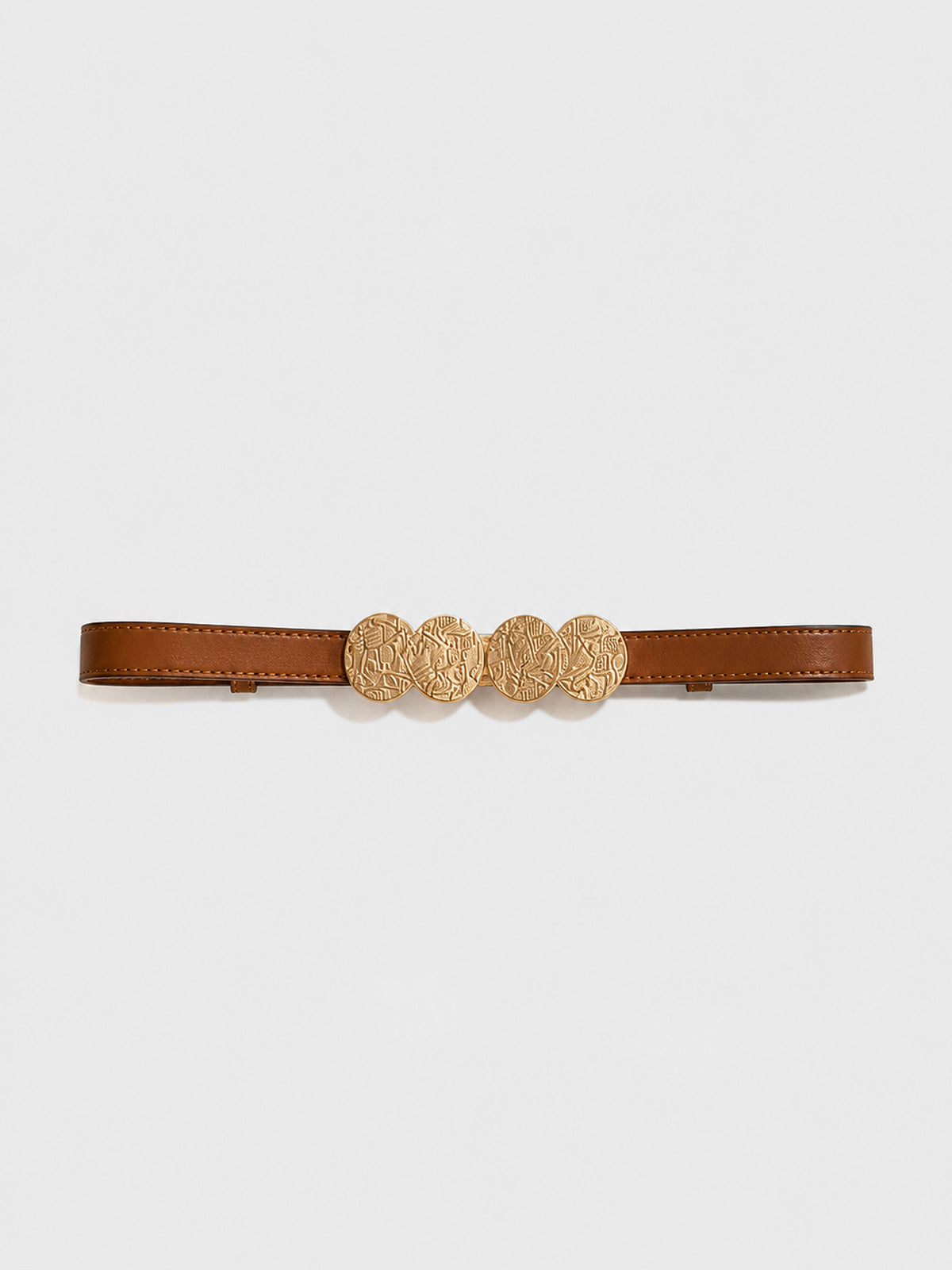 Cream Gold Medallion Faux Leather Belt