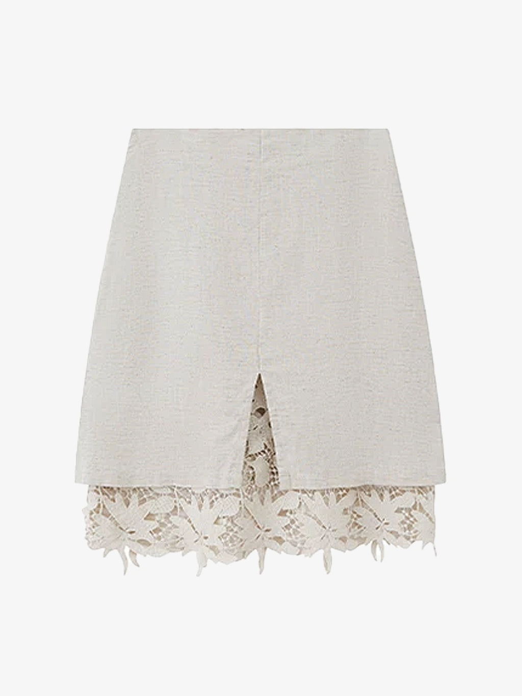 Patchwork Hollow-Out Lace Tencel-Linen Skirt