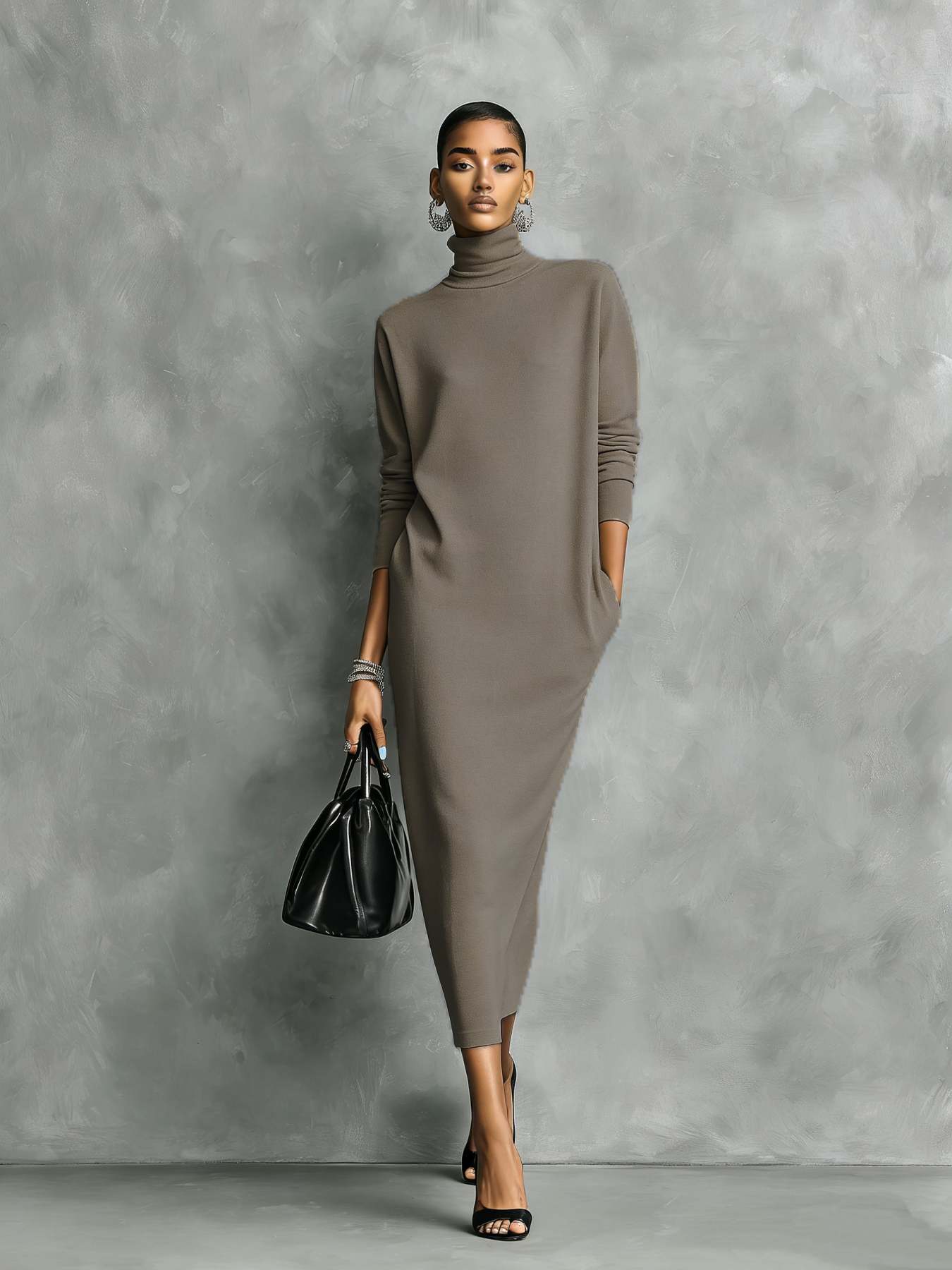 Cashmere Knit Turtleneck Bodycon Midi Dress