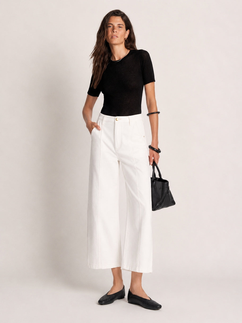 Curved Seam Cropped Cotton Jeans