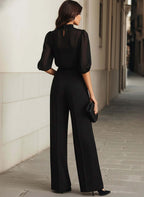 Schwarzes Chiffon-Top und weit geschnittene Hose Dreiteiliges Set