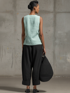 Pantaloni cropped a gamba larga in misto lino con orlo risvoltato e vestibilità comoda