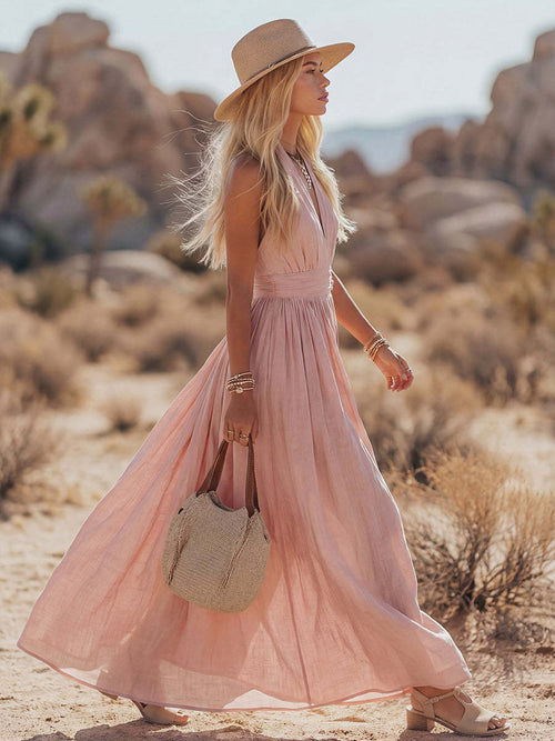 Boho V-Neck Sleeveless Maxi Dress
