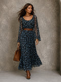 Geblümtes Maxikleid mit Gürtel