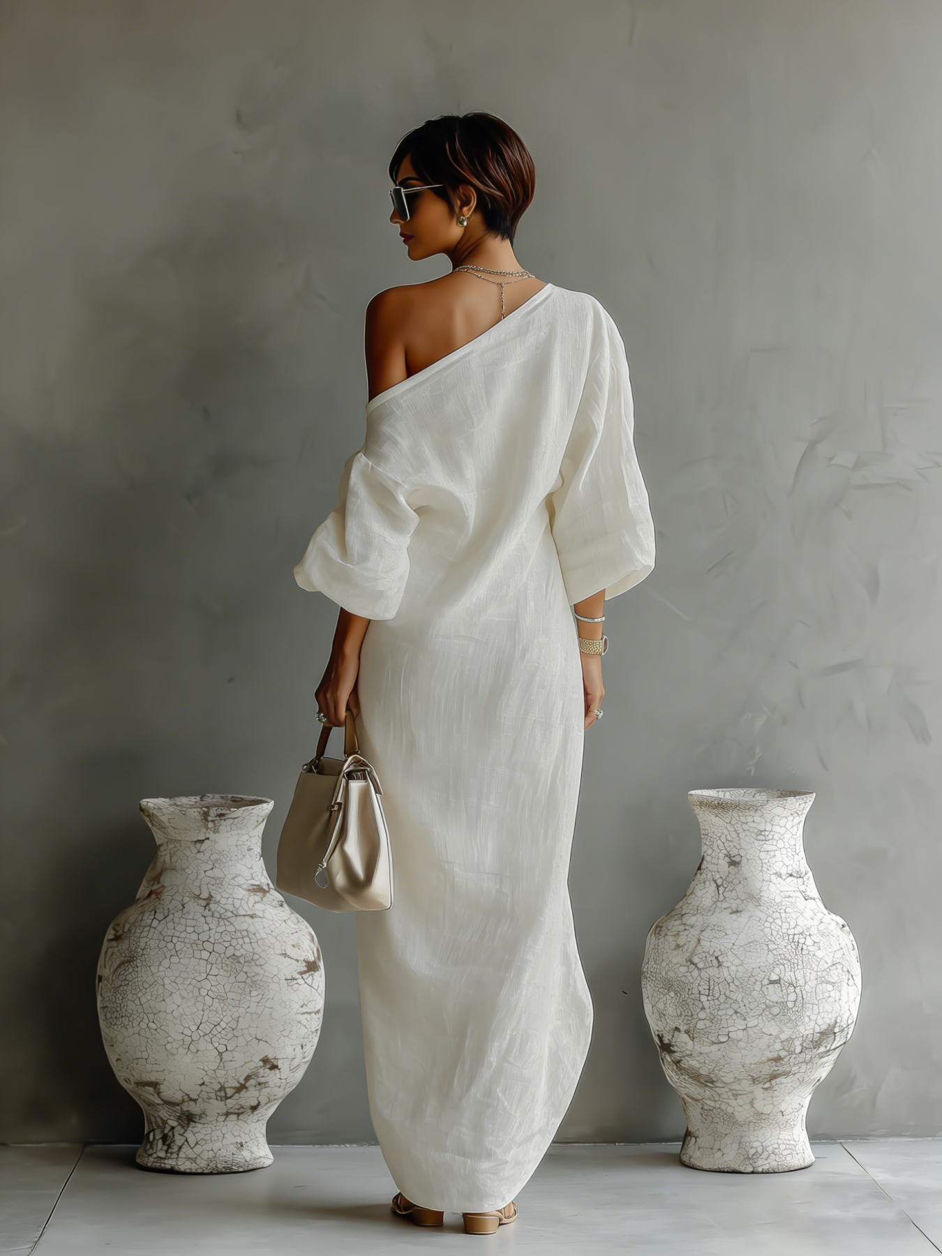 Linen One Shoulder Maxi Dress Elegant Draped Asymmetric Flowy Long Summer Dress for Women
