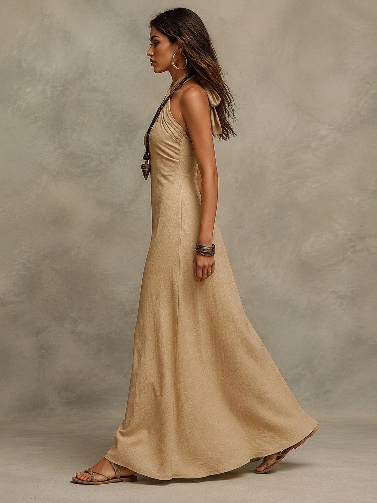 Cross Halter Neck Fitted Maxi Dress