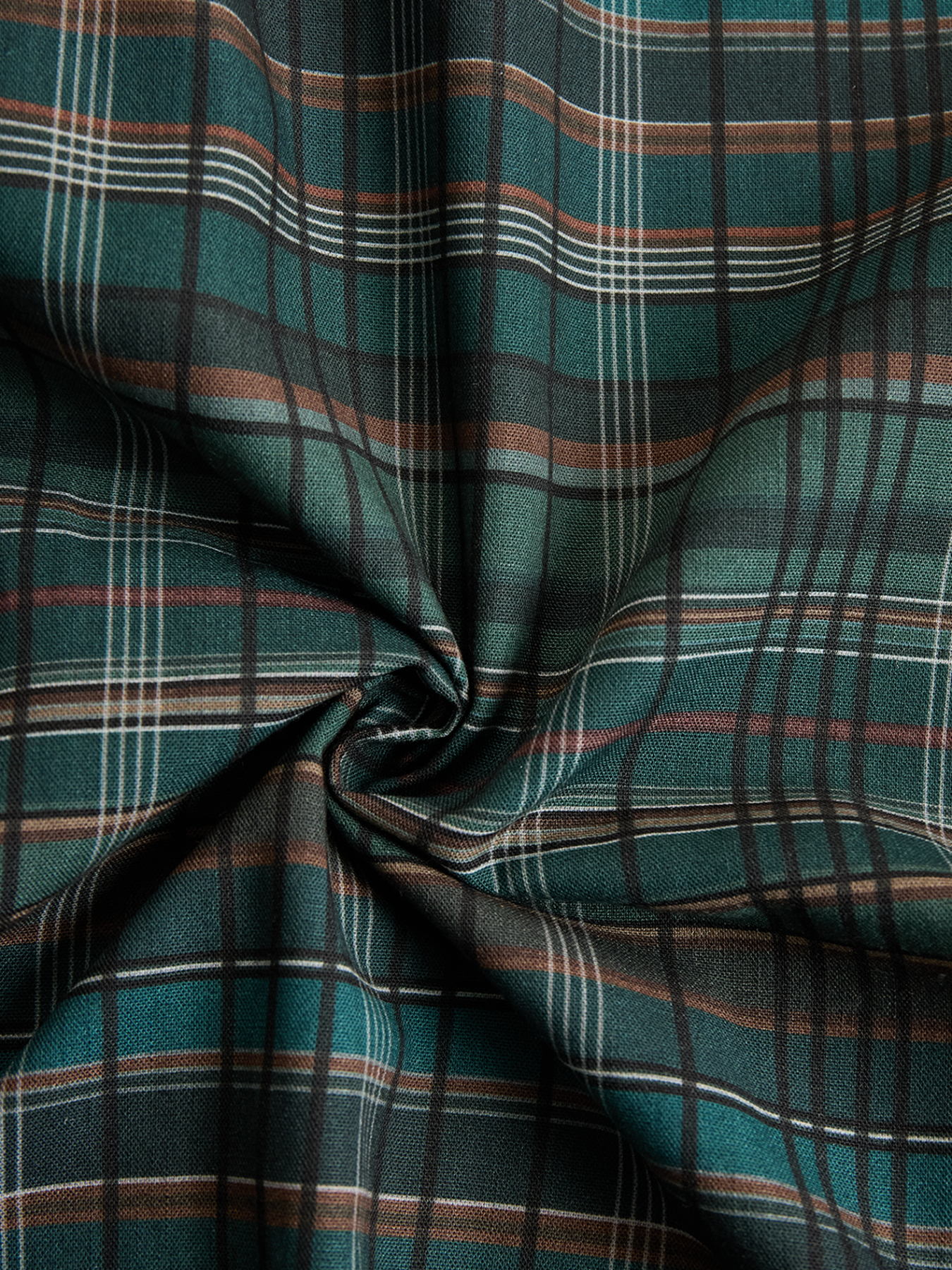 Cotton Plaid Long Shirt Dress with Button-Down Front and Deep V-Neckline
