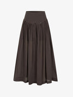 Button-Trim Gathered Midi Skirt