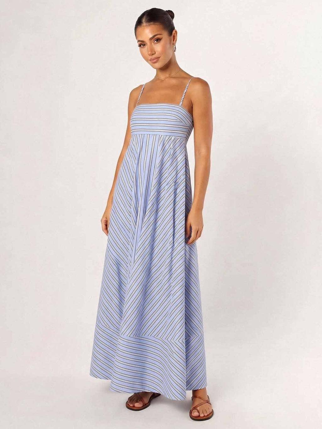 Striped Print Strapless Camisole Maxi Dress