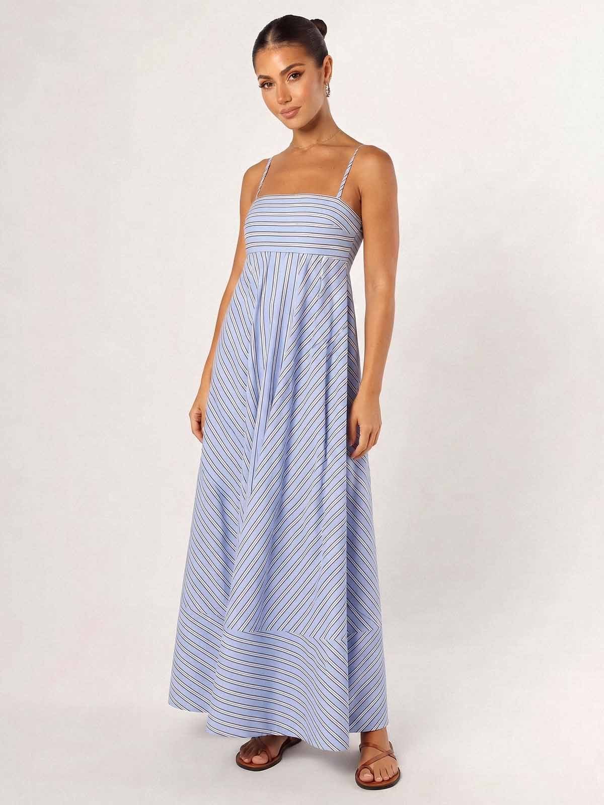 Striped Print Strapless Camisole Maxi Dress