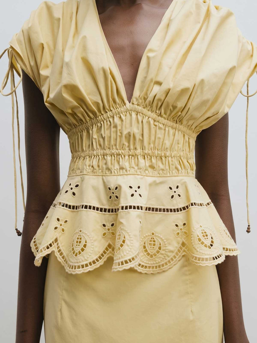 Eyelet Puff Sleeve Peplum Maxi Dress