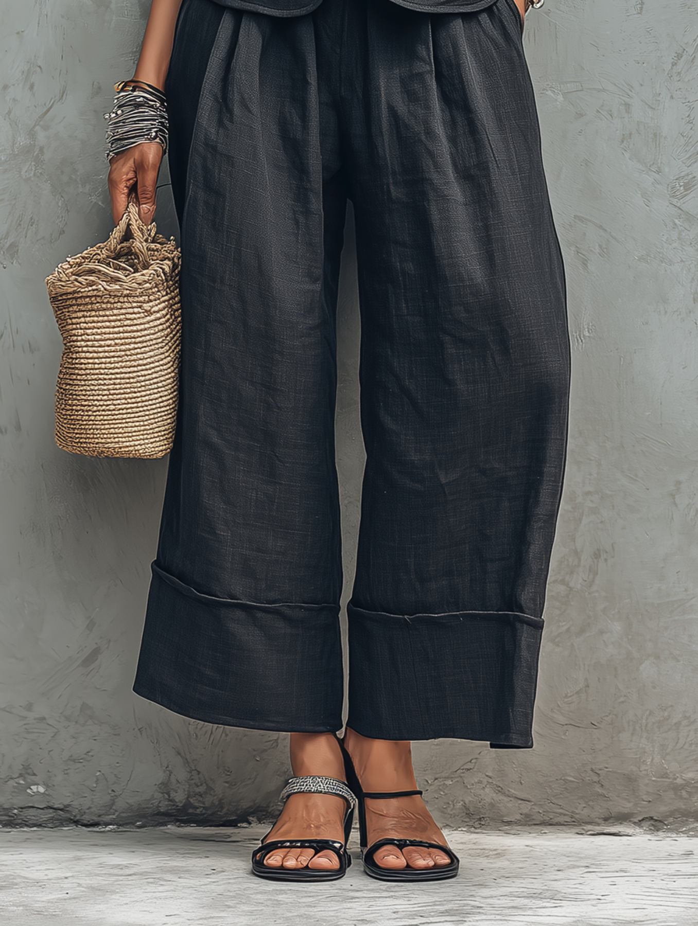 Linen Embroidered Sleeveless Vest & Wide Leg Pants Set for Women Boho Chic Summer Outfit with Floral Trim and Relaxed Fit