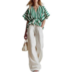 Ensemble top péplum col en V rayé et pantalon large