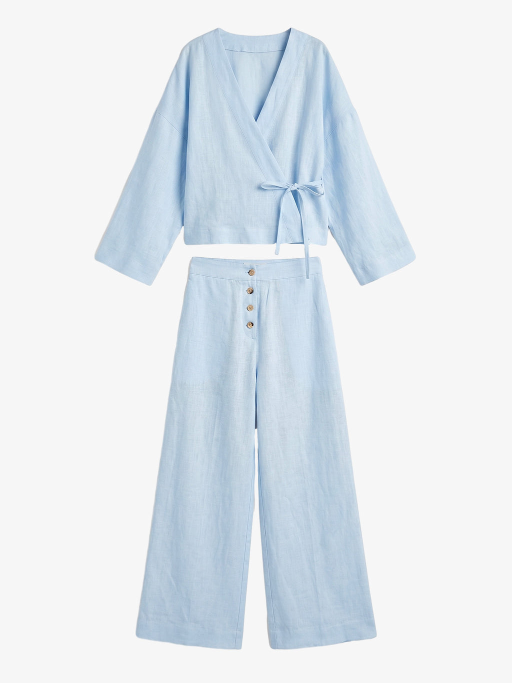 Linen Wrap Top Wide Leg Set